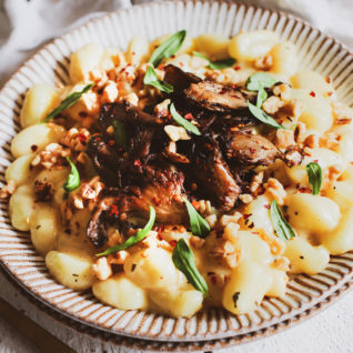 Gnocchi with Smoked Gouda Cream Sauce and Crisped Oyster Mushrooms Vegan Recipe