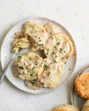 Sour Cream and Chive Biscuits with Vegan White Pepper Sausage Gravy Vegan Recipe