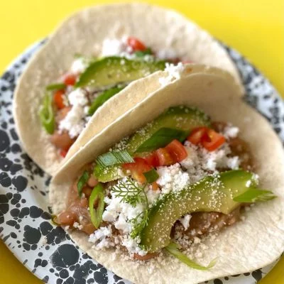 Refried Bean & Queso Fresco Tacos Vegan Recipe