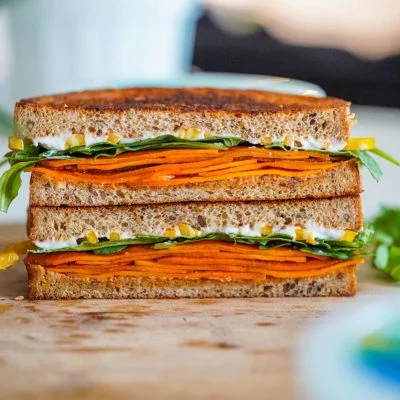 Grilled Carrot and Roasted Pepper Sandwich Vegan Recipe