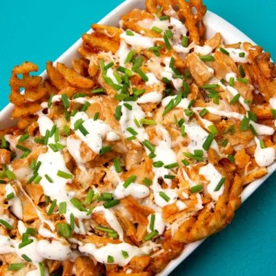 Buffalo Chicken Loaded Waffle Fries Vegan Recipe