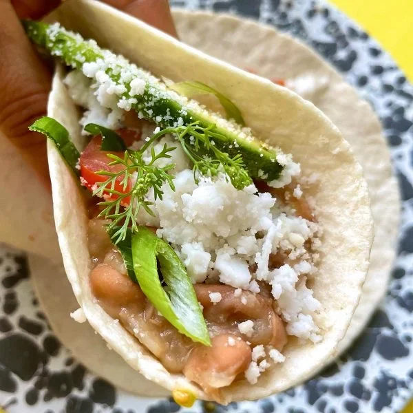 Refried Bean & Queso Fresco Tacos Vegan Recipe