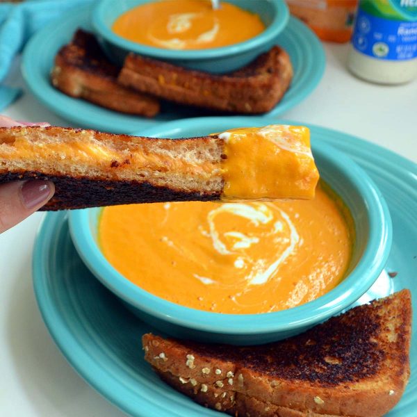Vegan Roasted Tomato Soup with Vegan Grilled Cheese